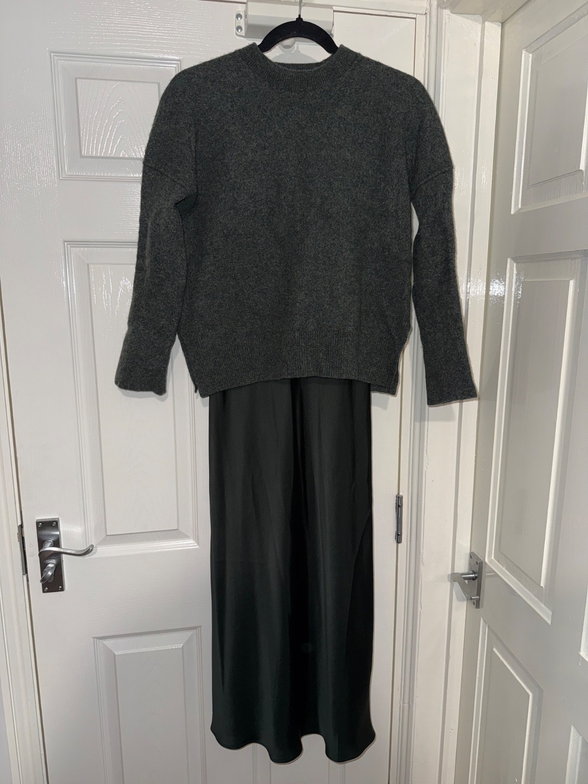 All Saints 2 In 1 Dark Khaki/ Moss Green Wool Jumper& Slip Dress – Small
