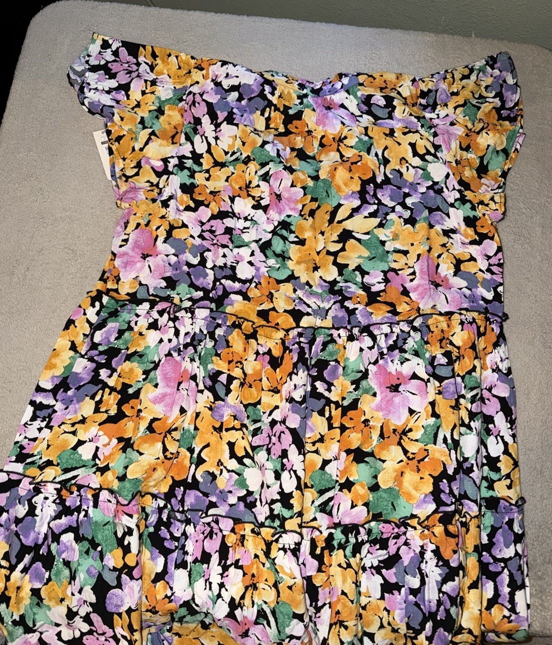 Terra & Sky Floral Smocked Tiered Ruffle Dress Plus 0X Flutter Sleeve