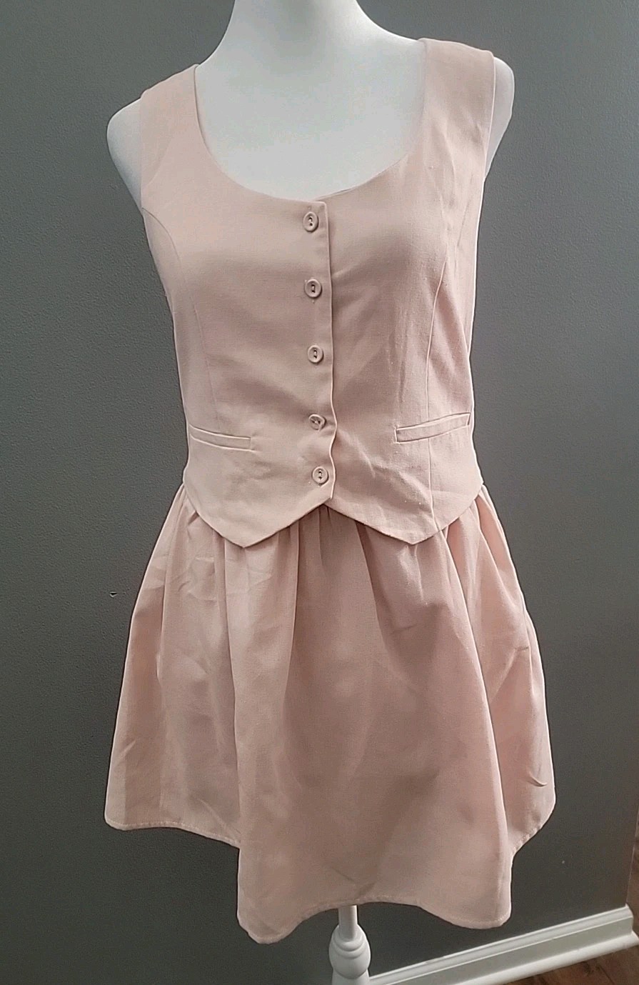 Paper Heart Anthropologie Mini Dress Size Small Pink Linen Blend Zip Preppy