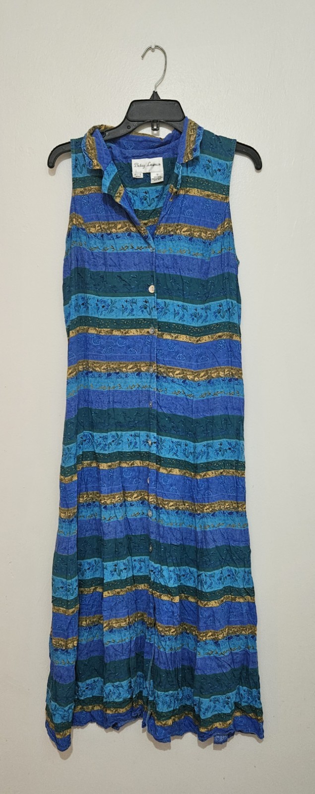 Vintage Betsy Lauren Women’s Blue Sleeveless Maxi Dress Button-Down, Size 12