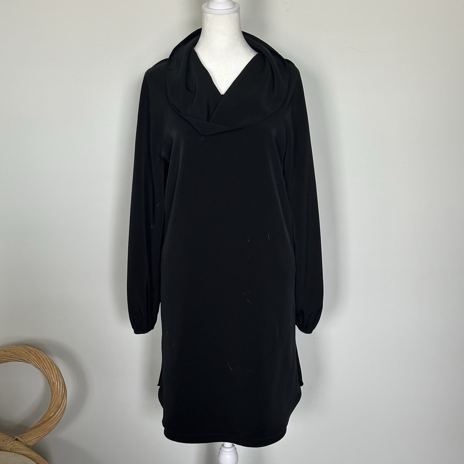 Thread Social Black Cowl Neck Long Sleeve Dress Purple Stitching Cocktail Party