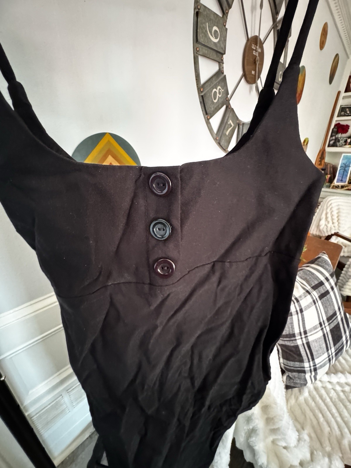 AKIRA Black Spaghetti Strap Mini Dress Womens Medium M Button Front