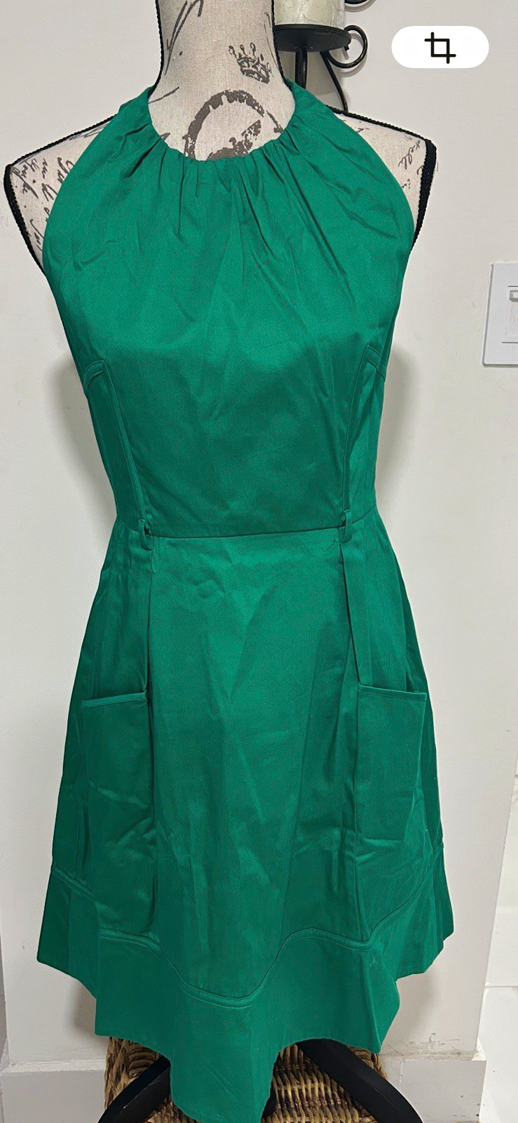 Calvin Klein Green Halter Sleeveless Fit & Flare Knee Length Dress 8 Pockets