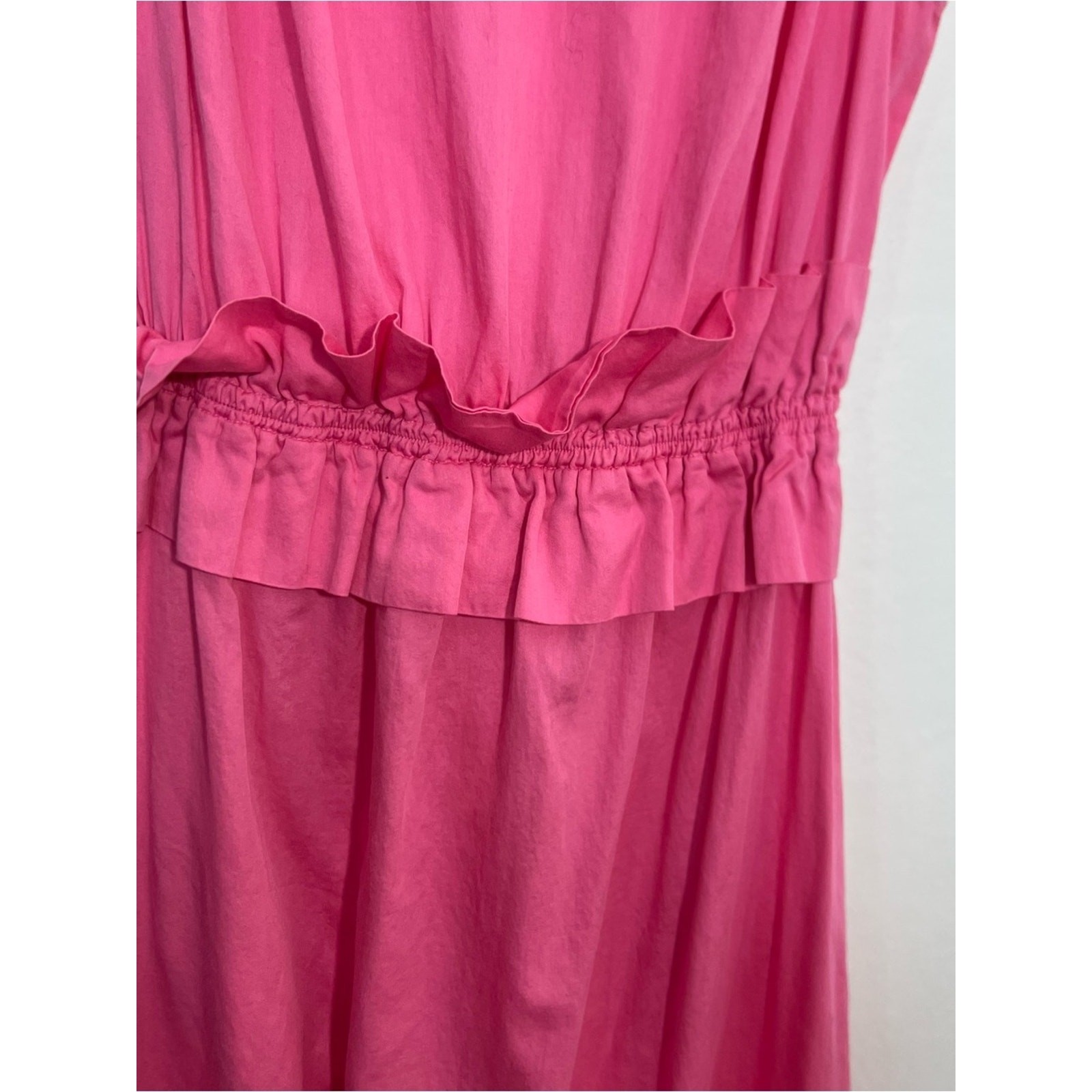 Stark X Pink Ginny Midi Elastic Waist Cotton V Neck Pockets Dress Size Small