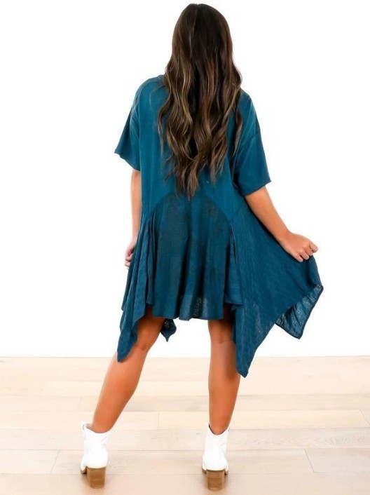 free people THE JERRY LOUNGE teal blue star gazer eagle boho t shirt DRESS top S