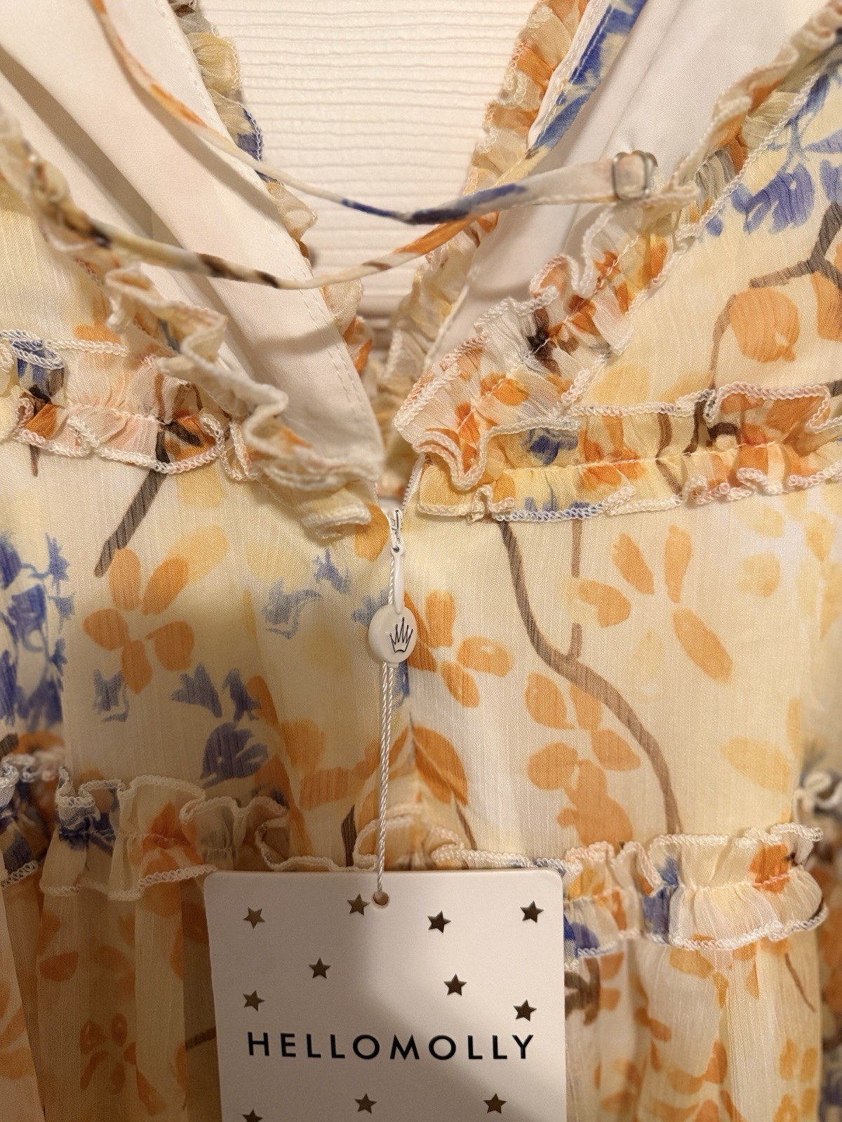 HELLOMOLLY Floral Ruffle Mini Dress Size Small NWT Open Back Cottagecore