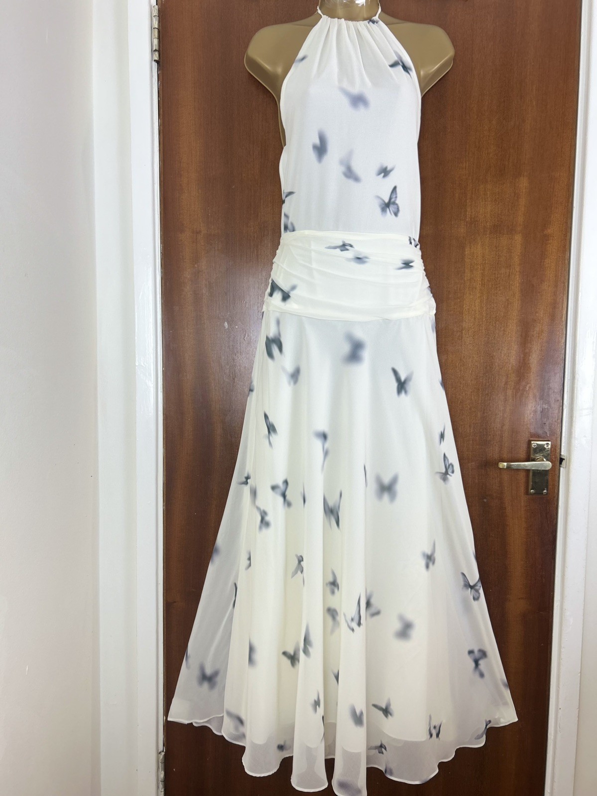 Zara Woman Butterfly Printed Long Halter Open Back Dress Size S 3676/339 T72
