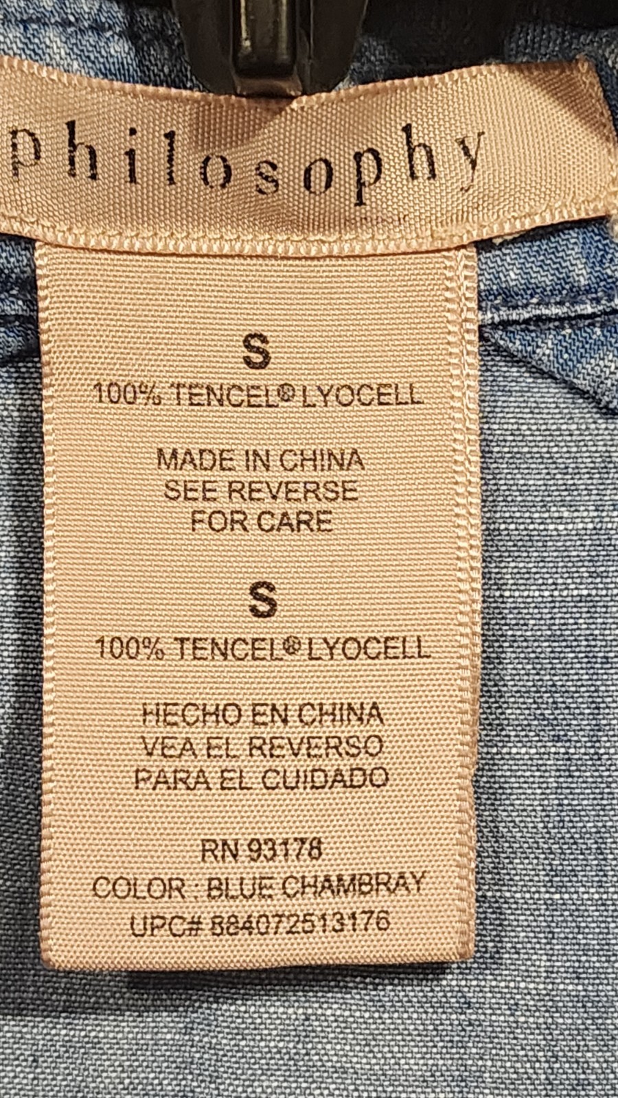 Philosophy 100% Tencel Lyocell Chambray Blue Denim Shirt Dress Tunic Sm Pockets