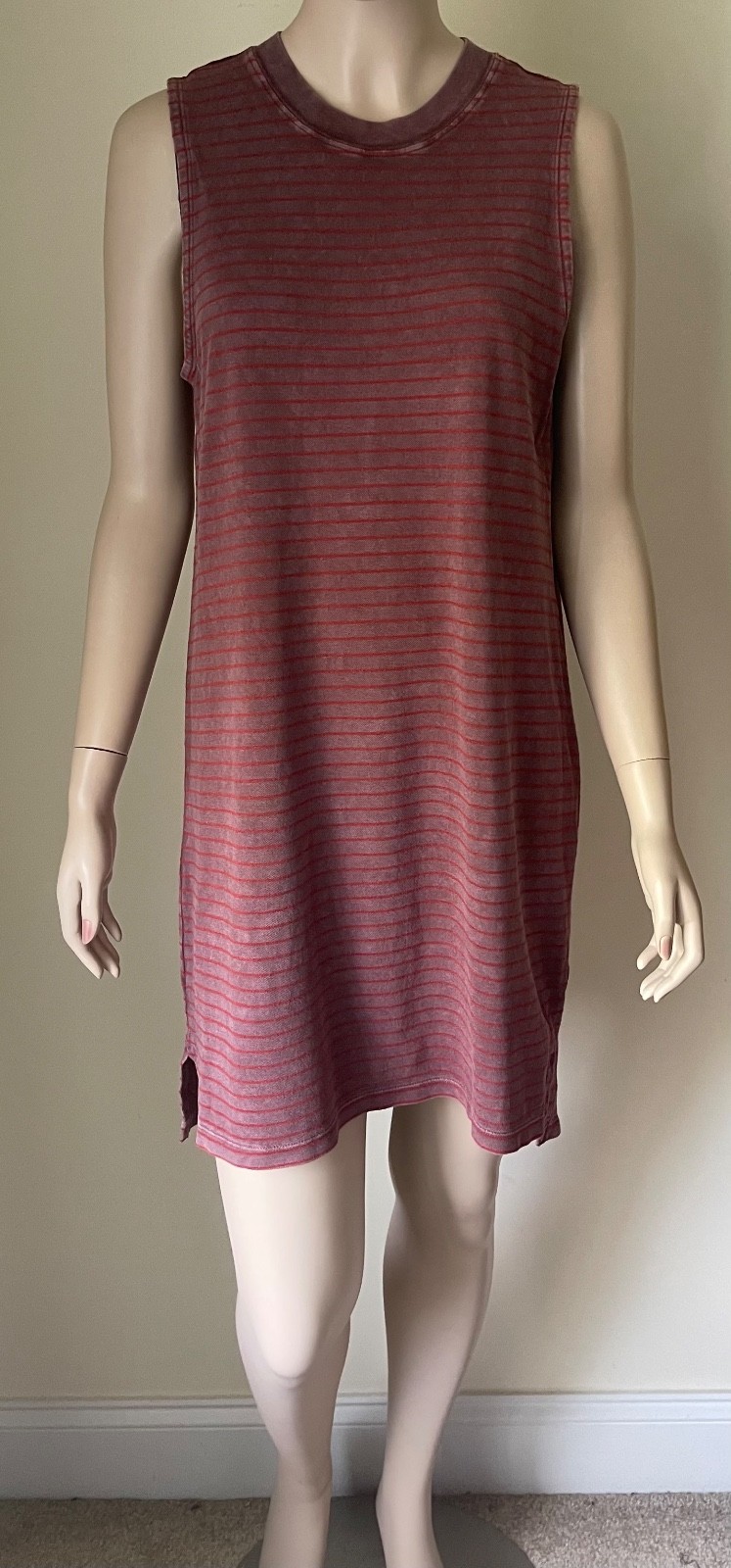RVCA Weathered Striped Tank Dress Size M Sleeveless Berry Red Crew Neck