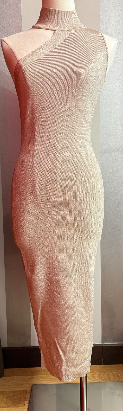 Cushnie Et Ochs Mock Neck Midi Length Dress Metalic Tone Size Small