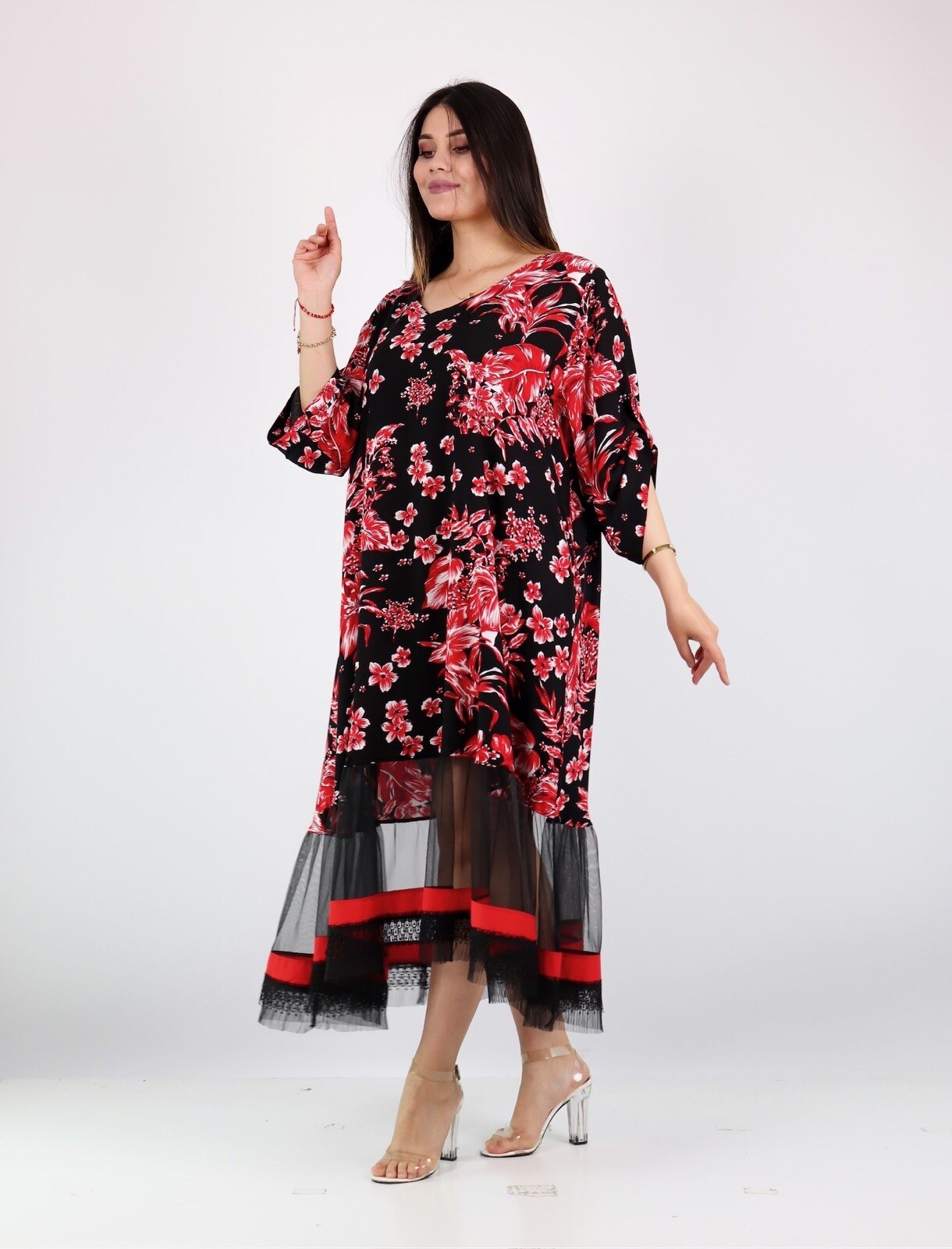 SALE!!!! Darkwin Oversized Floral Mesh Hem Dress Sz 26-28/2 Made in Turkey