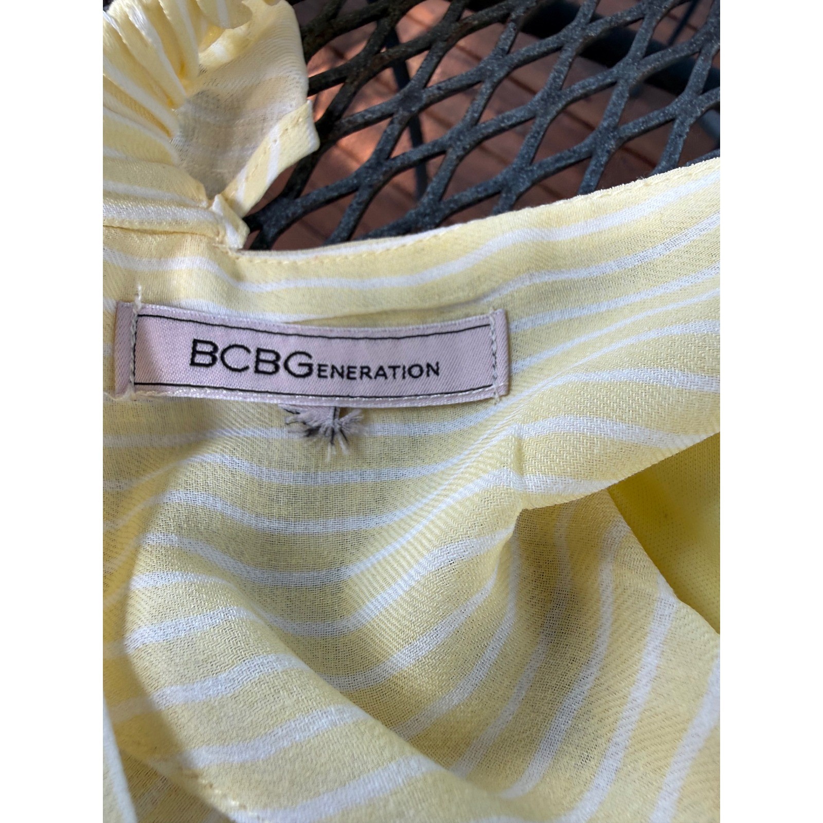 Yellow Pinstripe Ruffle Open Back Tie Midi Dress Cottagecore Sun Dress Medium