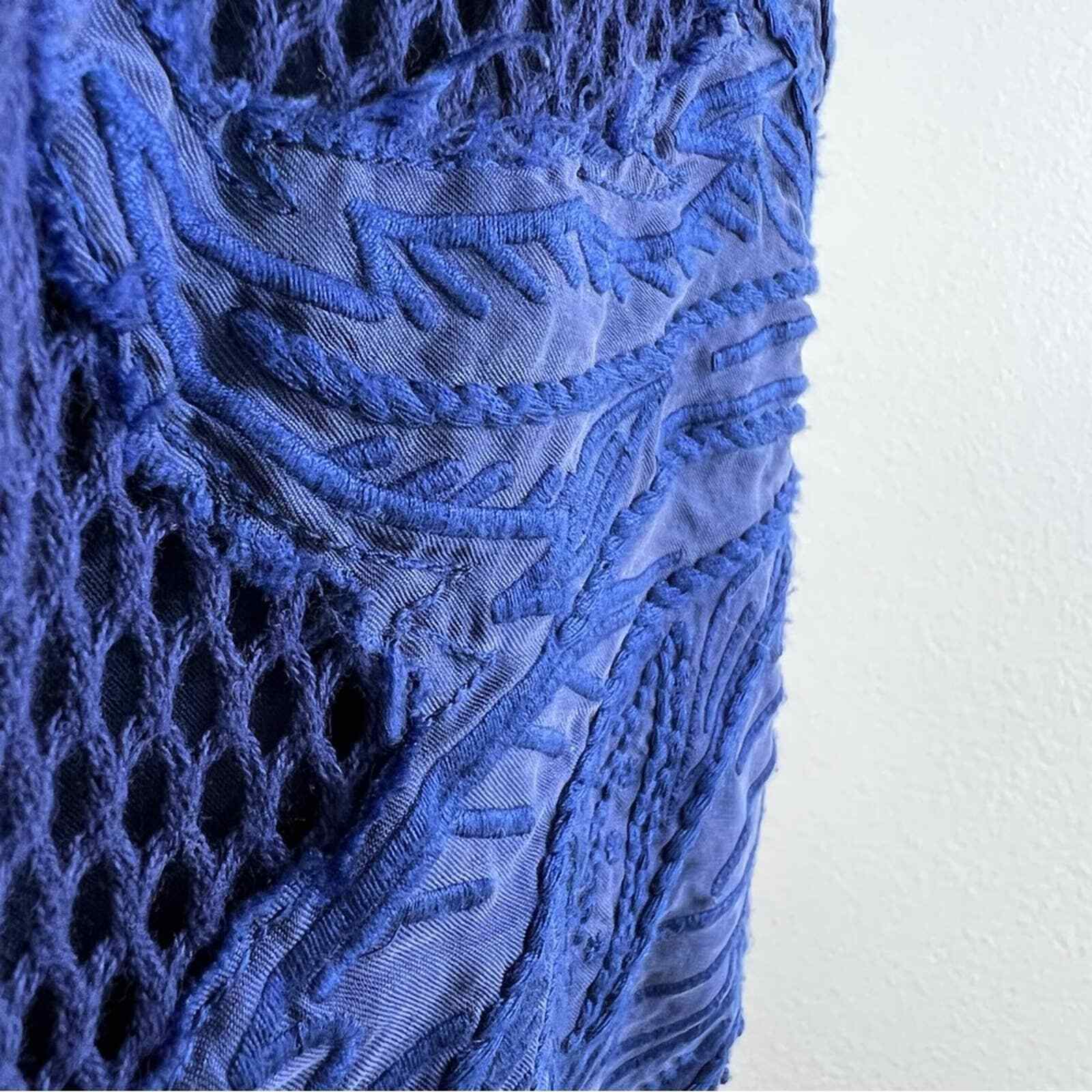 REBECCA MINKOFF 8 Ivy Leaf Embroidered Appliqué Mesh Mini Dress Indigo