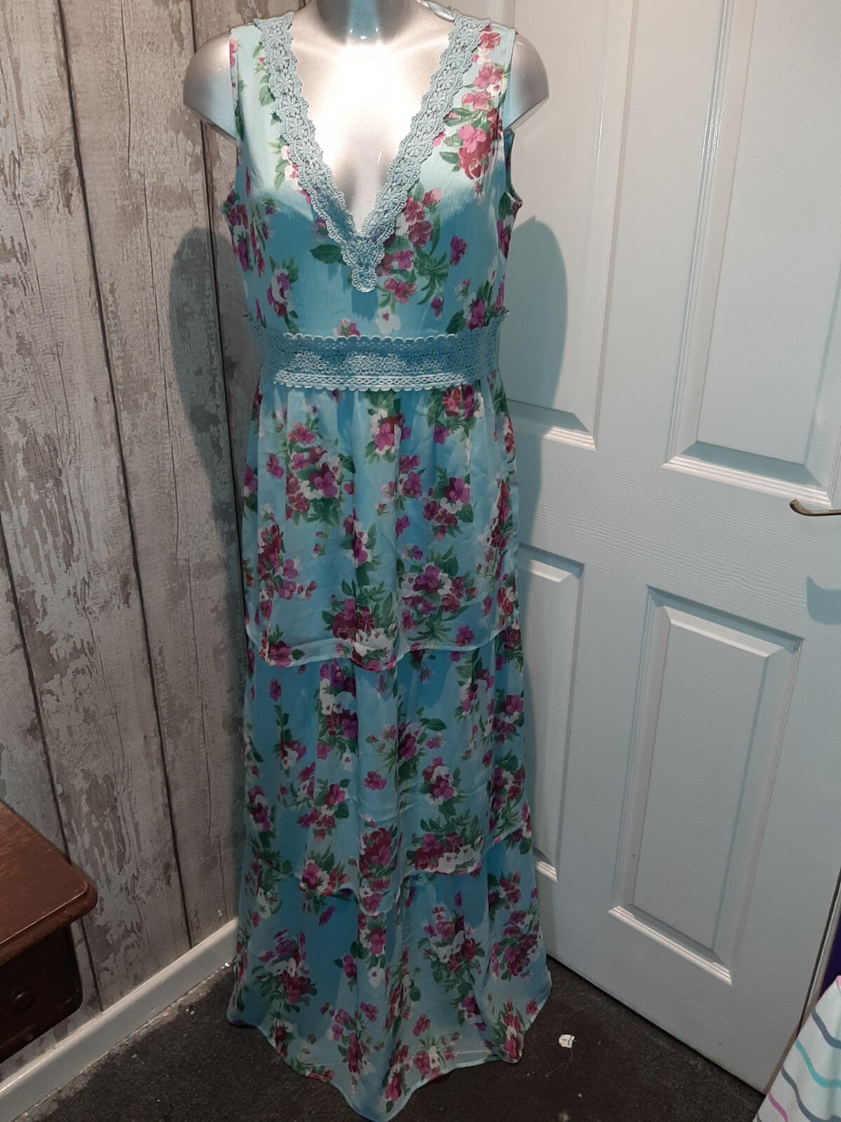 BNWT Miss Selfridge Long Blue Floral Dress, Size Uk12, Summer, Wedding RRP £49