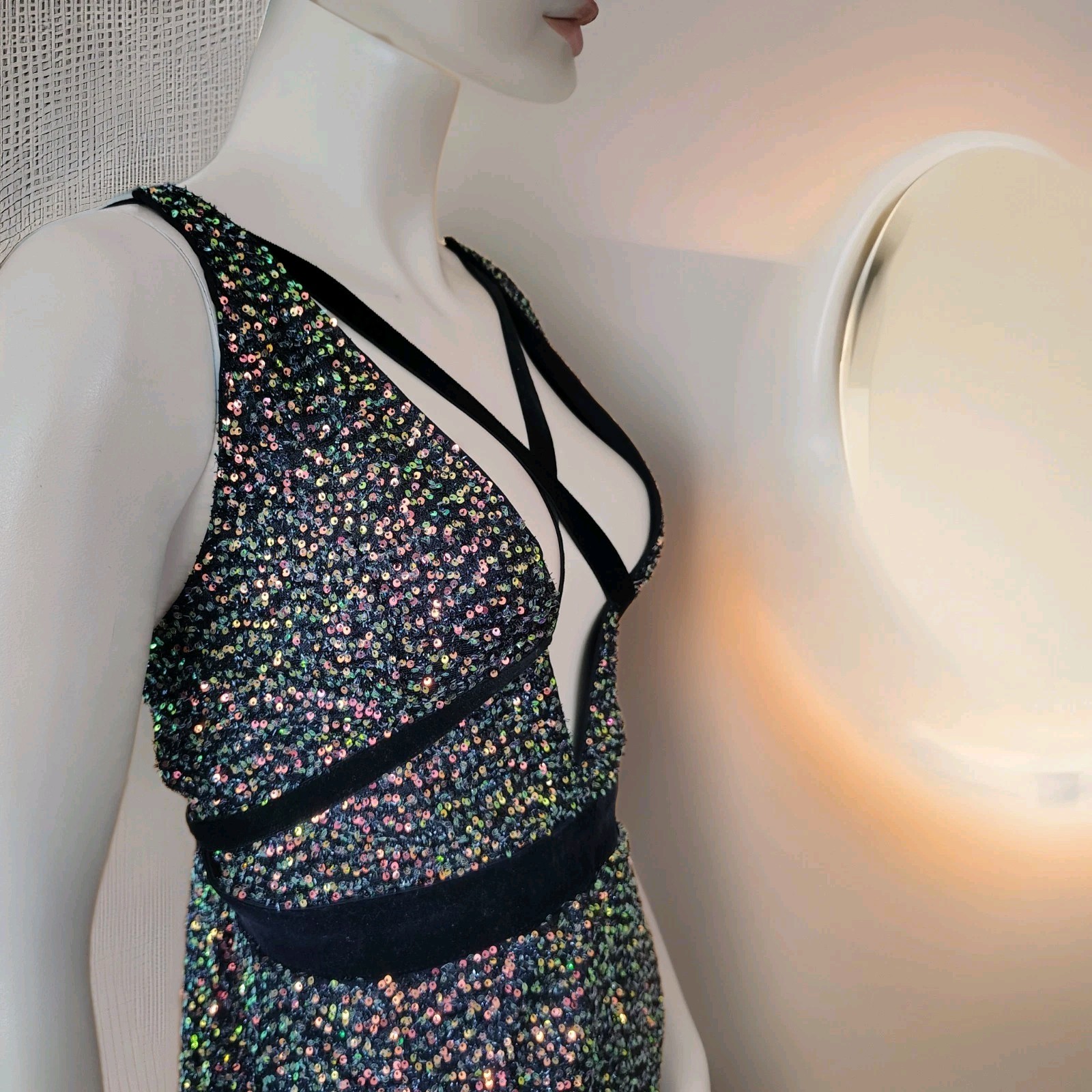 Double Crazy Bodycon Dress Sequin Multicolor Adjustable Spaghetti Strap Size M