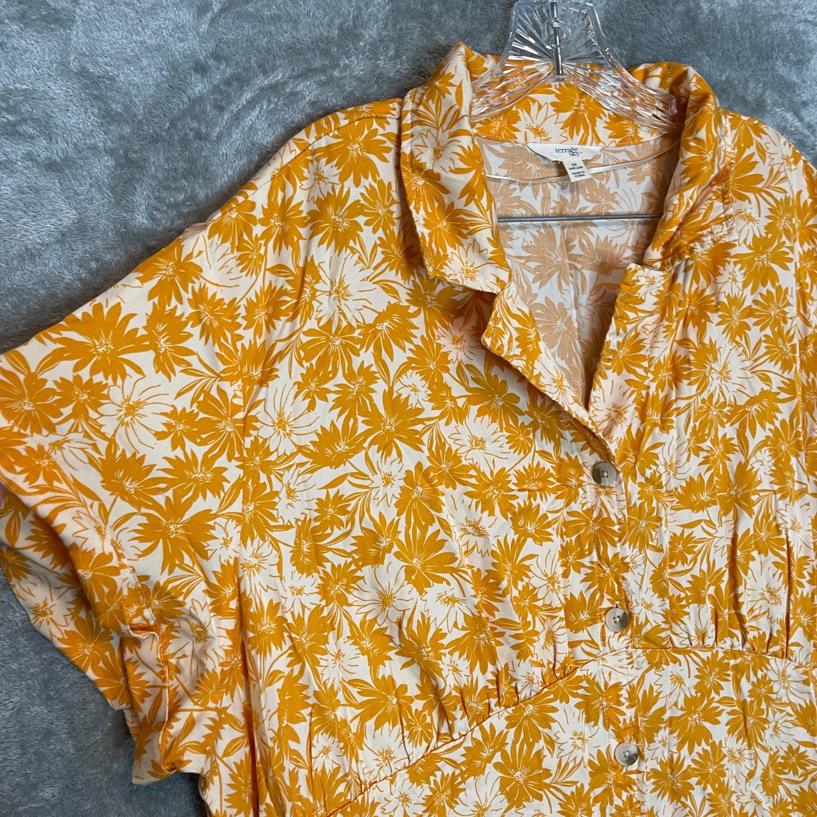 Terra Sky Women Floral Collared Maxi Shirt Dress 2X Plus Marigold Cottage Modest