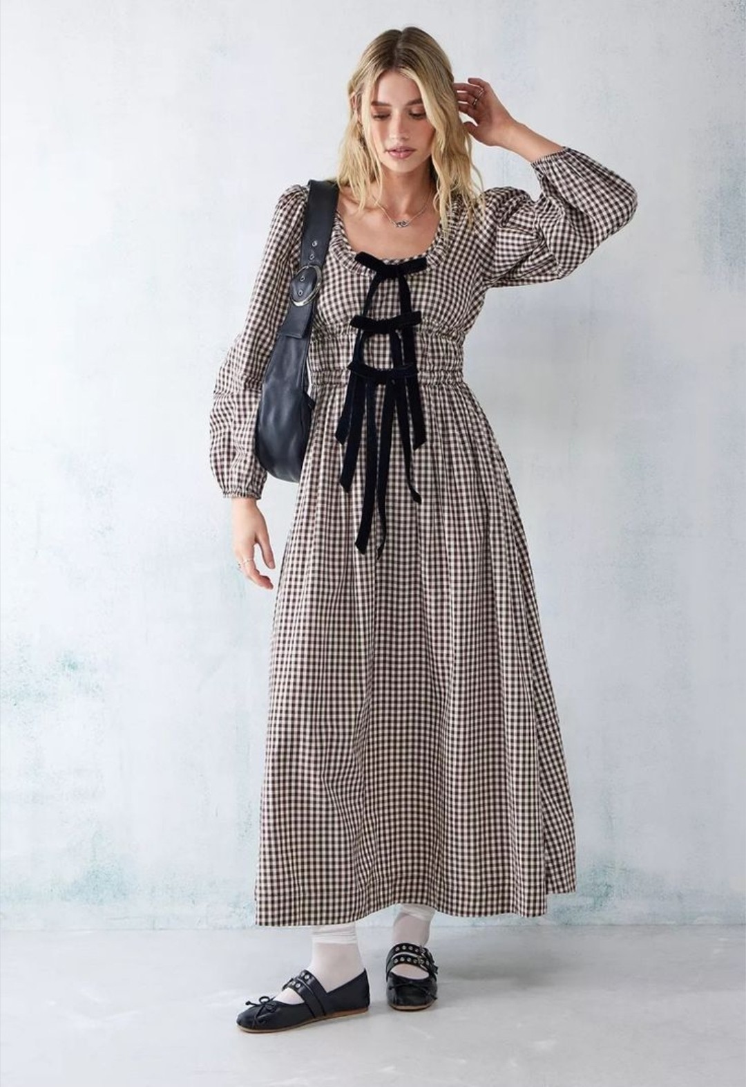 Damson Madder Dakota Bow Midi Women’s Dress Sz US 4-6 UK 10 Brown Beige Black
