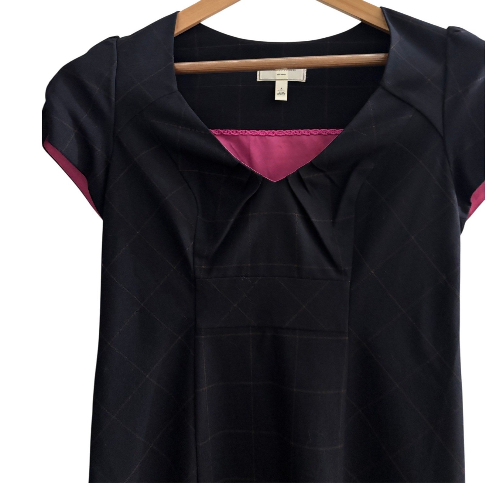 Moulinette Soeurs Anthropologie Black Grid Pink Trim Sweetheart Dress Size 8