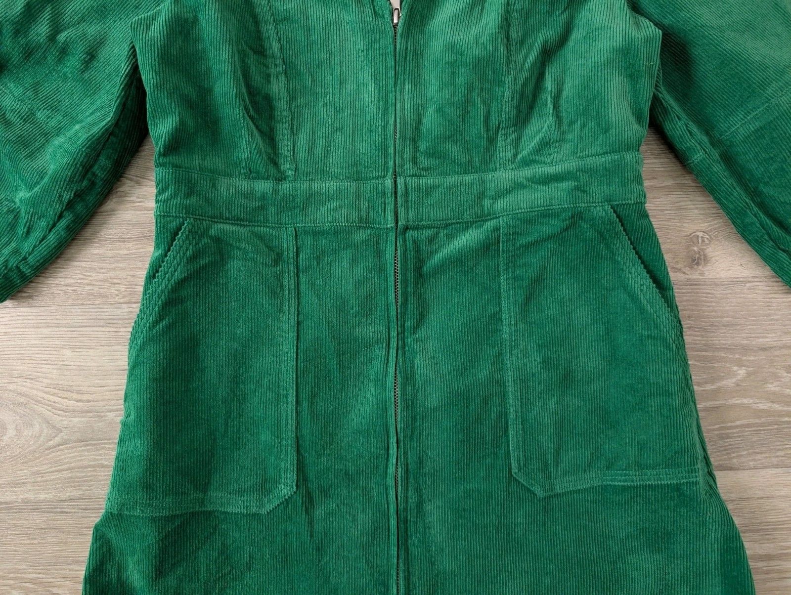 Oliver Bonas Green Corduroy V-Neck Mini Dress UK Size 10