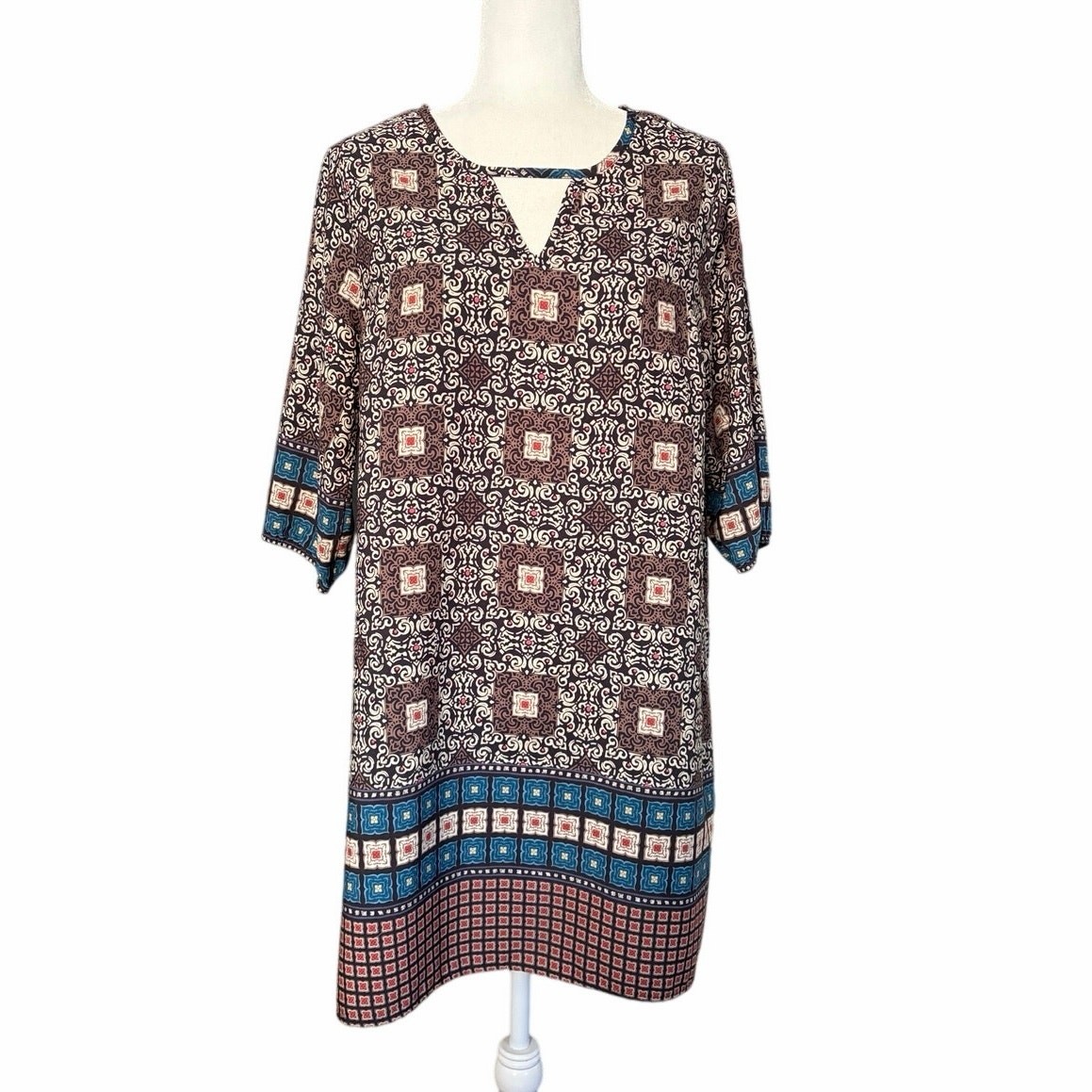 Rokoko by Dazz Medallion Dress Maroon Blue Cream Large