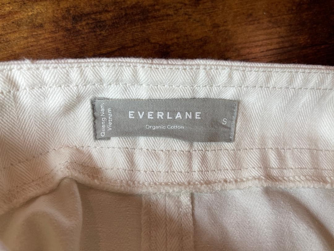 Everlane Womens Ivory Denim Organic Cotton Strap Flare Dress/Pockets/Wide Sash S