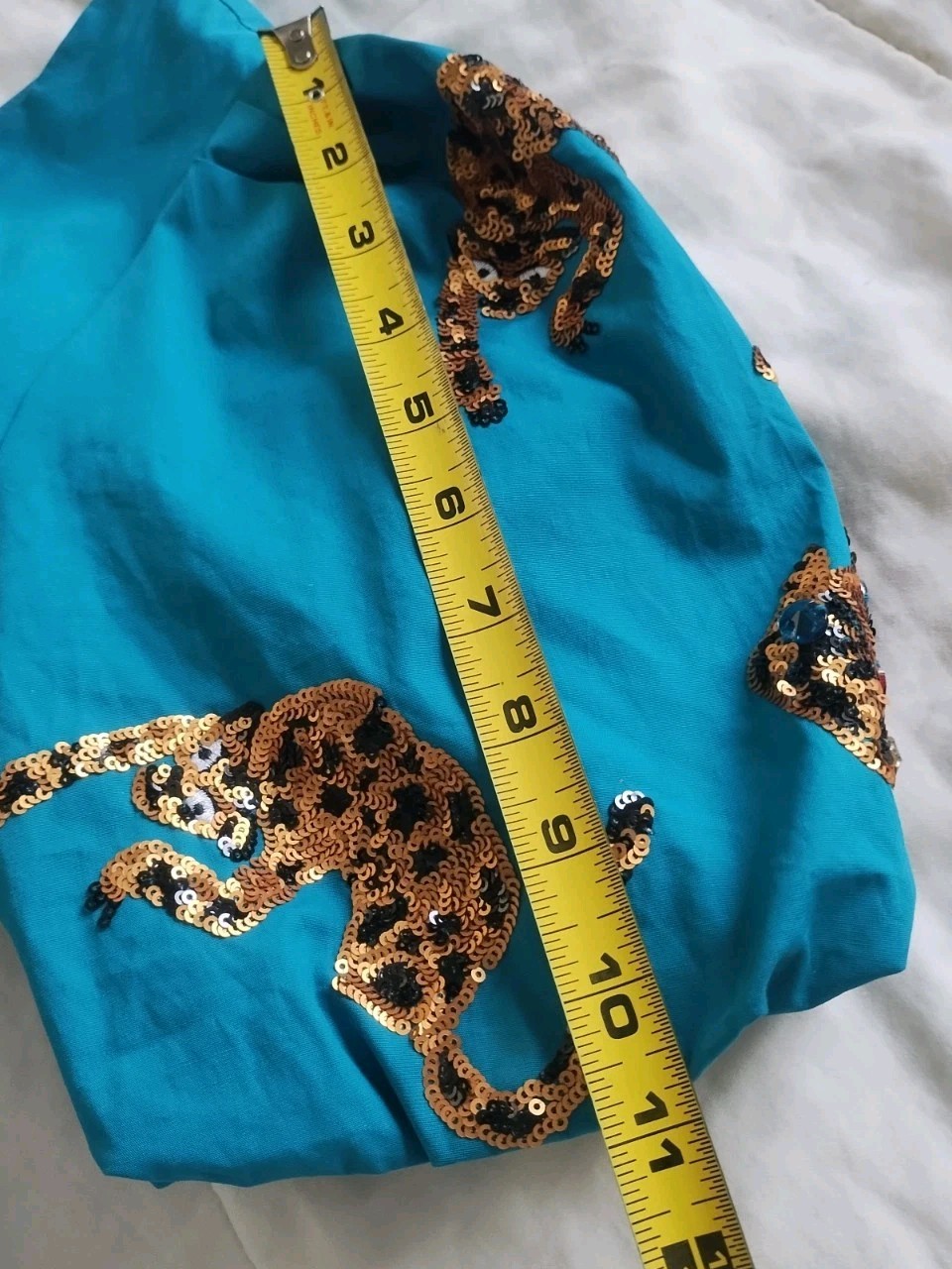 QUEEN OF SPARKLES ✨ Large Lined Cotton Teal Tiger Sequin Dress 🐅 (pockets!)