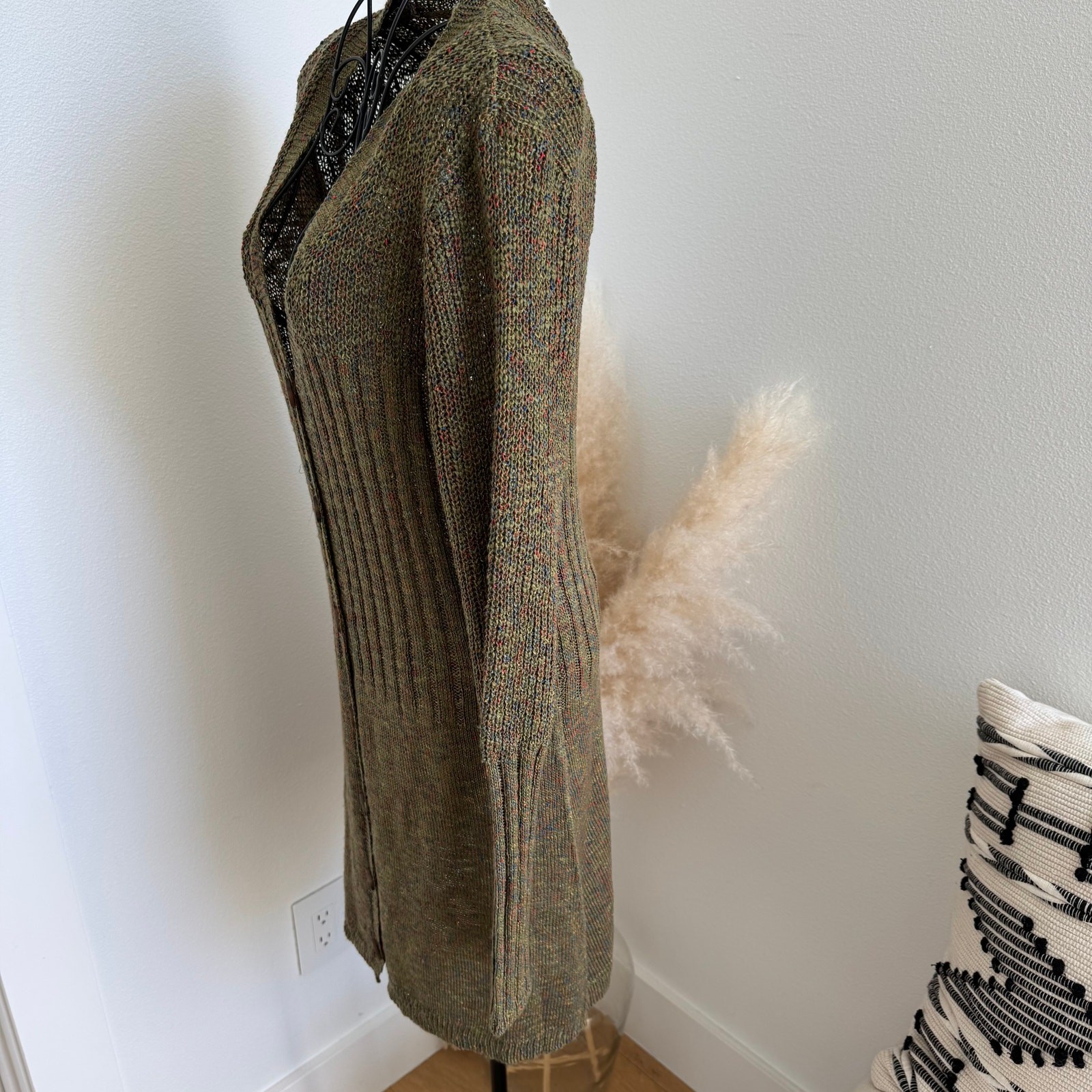 Revolve All The Ways Olivia Button Cardigan Knit Sweater Dress Olive Multi -Med