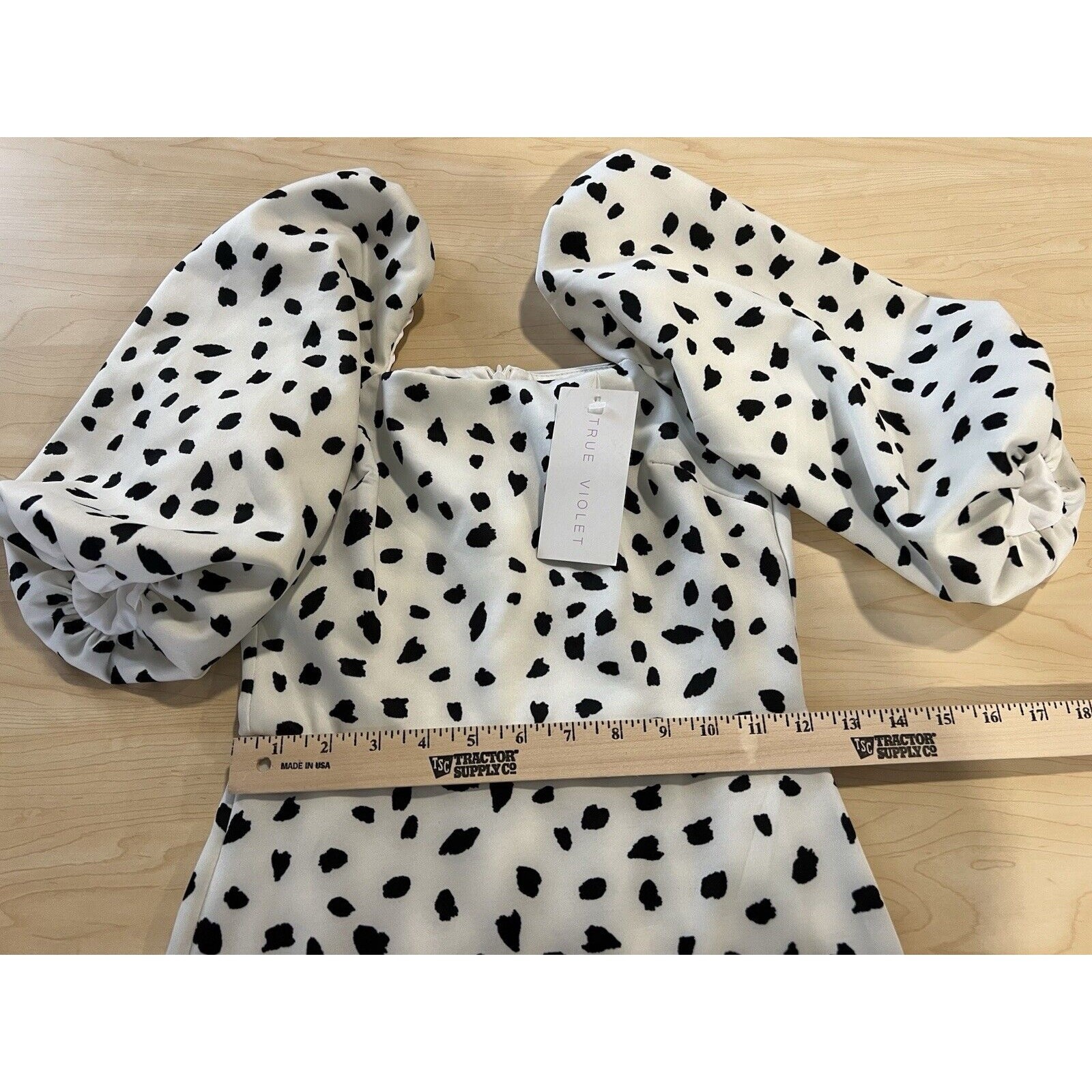 TRUE VIOLET PUFF SLEEVE SQUARE NECK MIDI DRESS IN MONO SPOT PRINT Size 6 NWT
