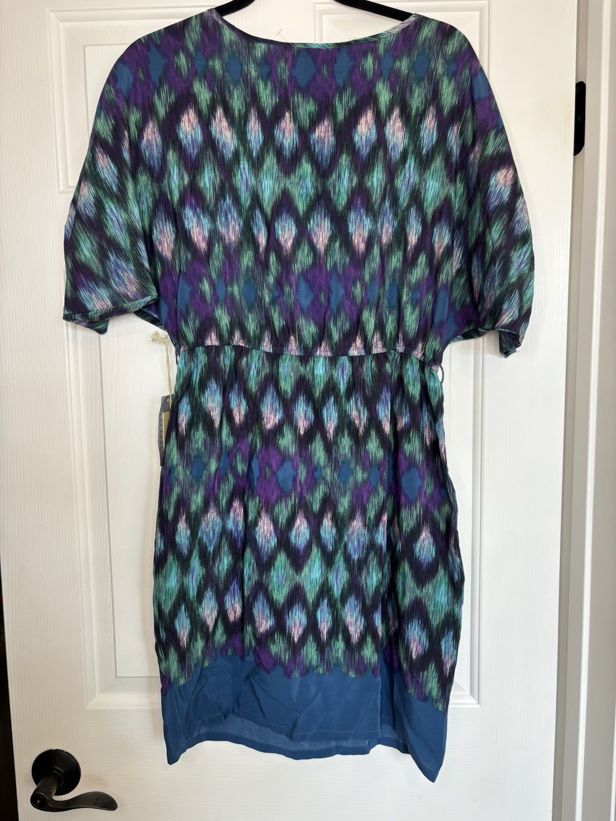 Presley Skye Silk Mini Belted Dress Size Small Blue Green And Purple