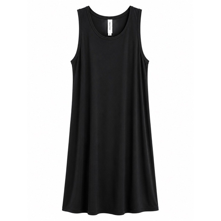 Fabletics Black Sleeveless Midi Maxi Tank Dress Side Slit Stretch Women’s Large
