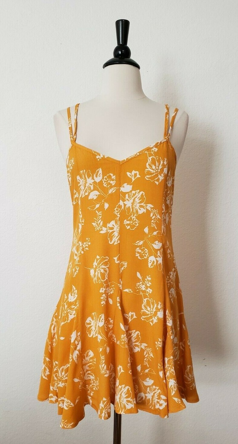 New Sundress Size Small XS Floral Yellow Mustard Strappy Coquette