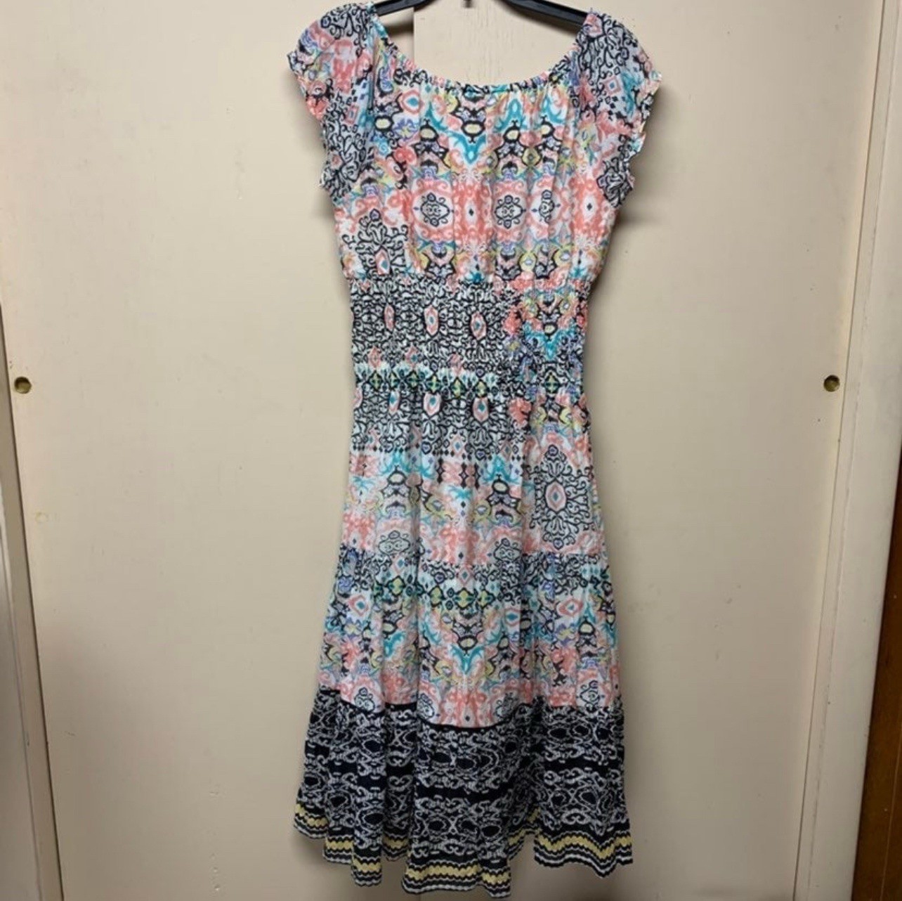 Boho Midi Dress Casual/Resort Style Abstract/ethnic Print Cottagecore Dress S