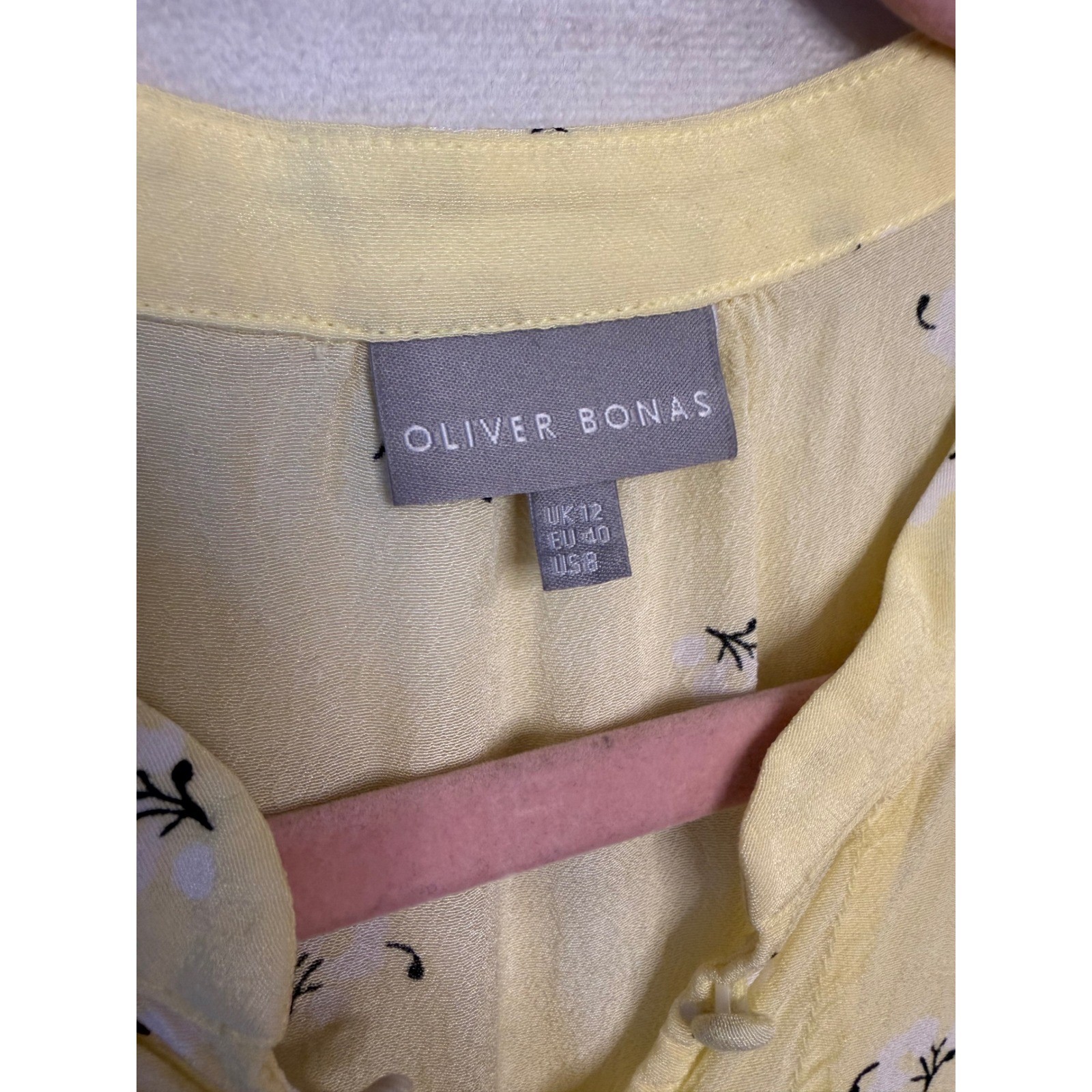 Oliver Bonas Yellow Floral Pintuck Long Sleeve Mini Dress US 8 UK 12 1335651