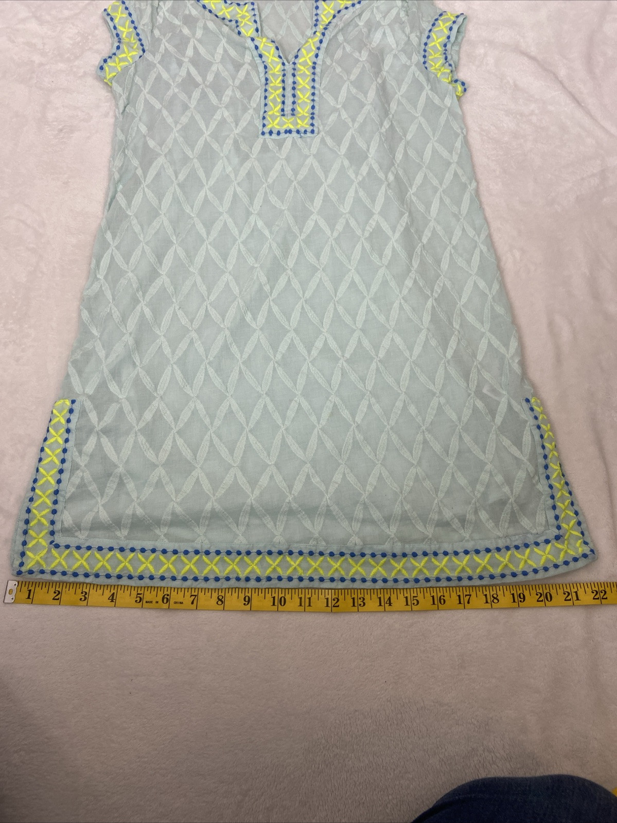 Vineyard Vines Blue Yellow Lined Cotton Embriodered Tunic Dress Sz XXS