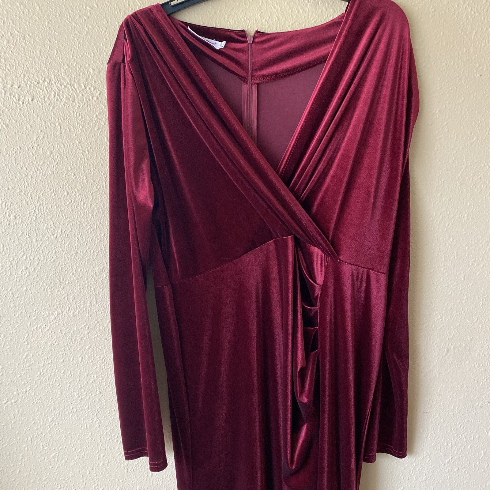 Ababalaya Crushed Velvet Maroon Red Slit Maxi Dress XXL Dark Romantic