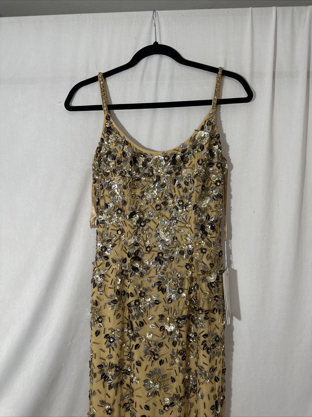 NWT Mac Duggal [ 2 ] 5477 Floral Embellished Scoop Neck Evening Gown Gold J1404