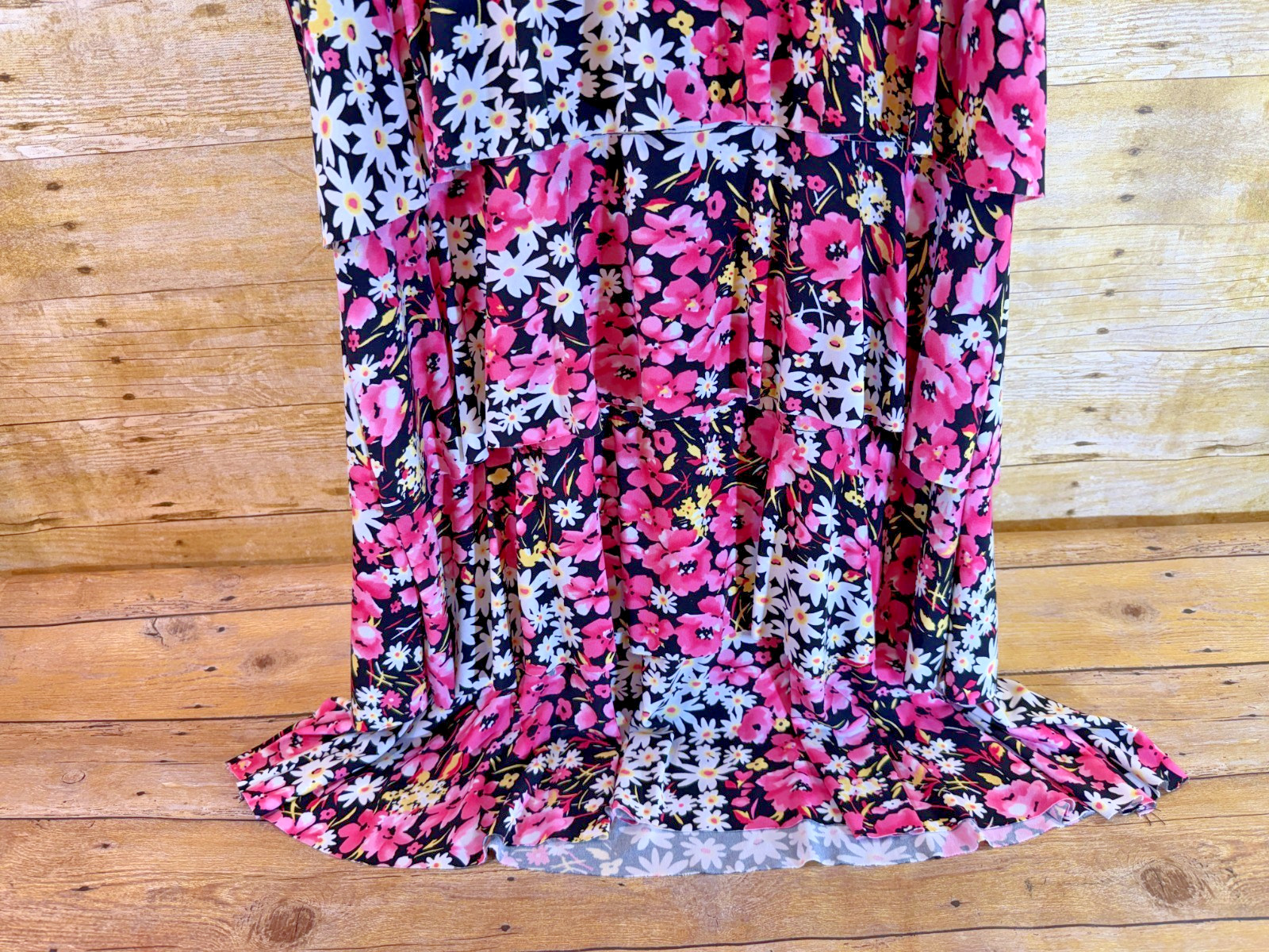 Elementz Tiered Ruffled Layered Floral Dress Womens PXL Black Pink White 💗EUC💗