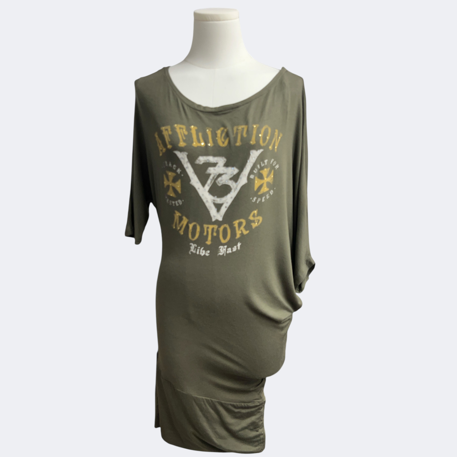 Affliction Black Premium Shirt Womens XS Motors Graphic Studded Dress Streetwear