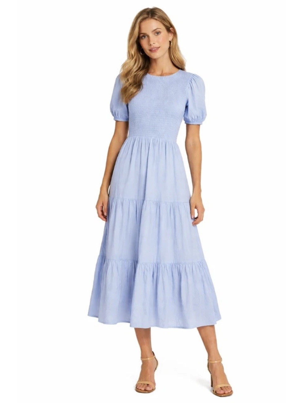 Women’s Short Sleeve A-Line Midi Dress – Zesica – Light Blue – Size M