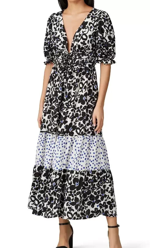 LOVE, WHIT by Whitney Port Black & White Floral Puff Sleeve Dress Size MD