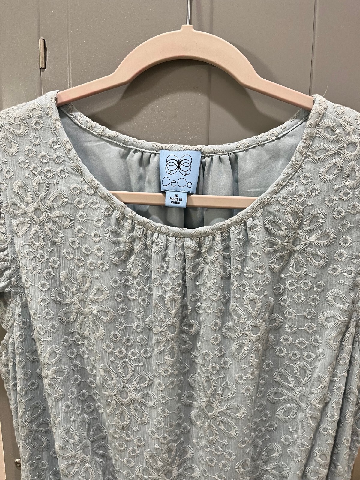 CeCe Chic Aqua Dusk Patterned Ruffle Dress, Size 10, light romantic style