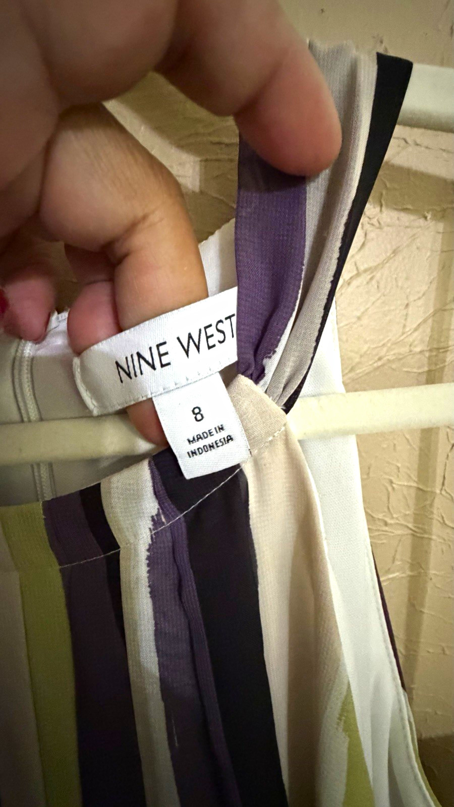 NWT Nine West Maxi Dress Size 8 Green Purple Stripe Sleeveless Belted $139