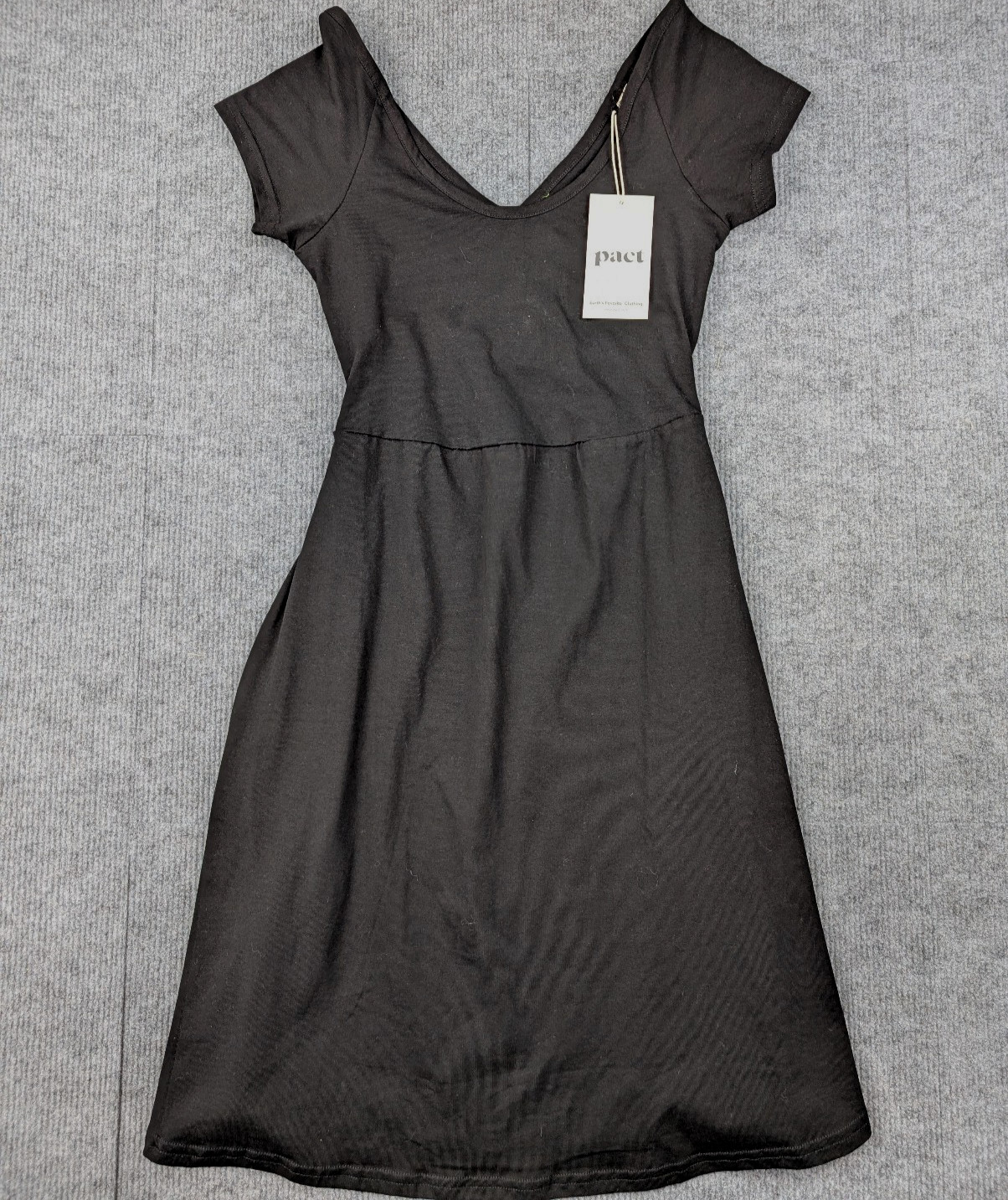 Pact Dress Womens XS Organic Cotton Short Midi Black Minimal Natural Tee Cross