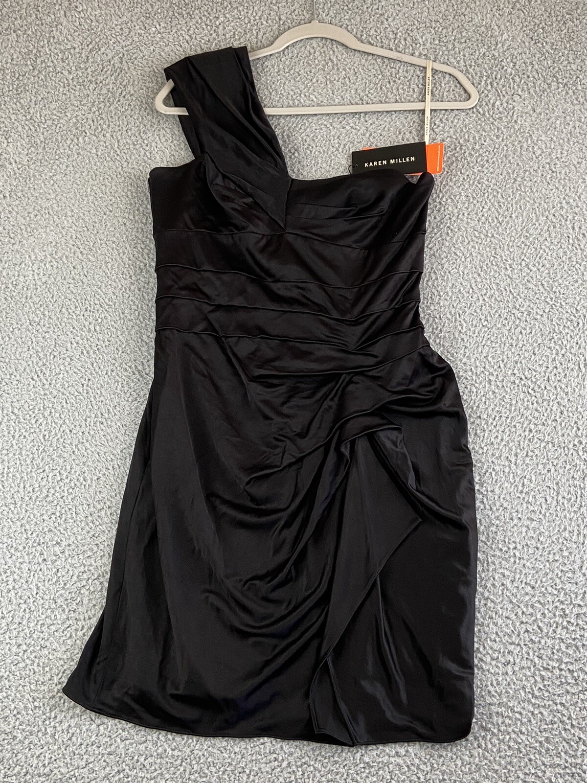 Karen Millen One Shoulder Party Event Satin Mini Dress Black US 8 / UK 12 NWT