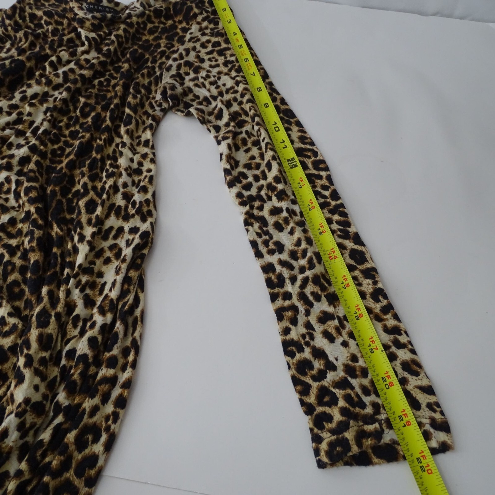 Cherish Leopard Animal Print Long Sleeve A-line Dress Women Size S Brown Tan