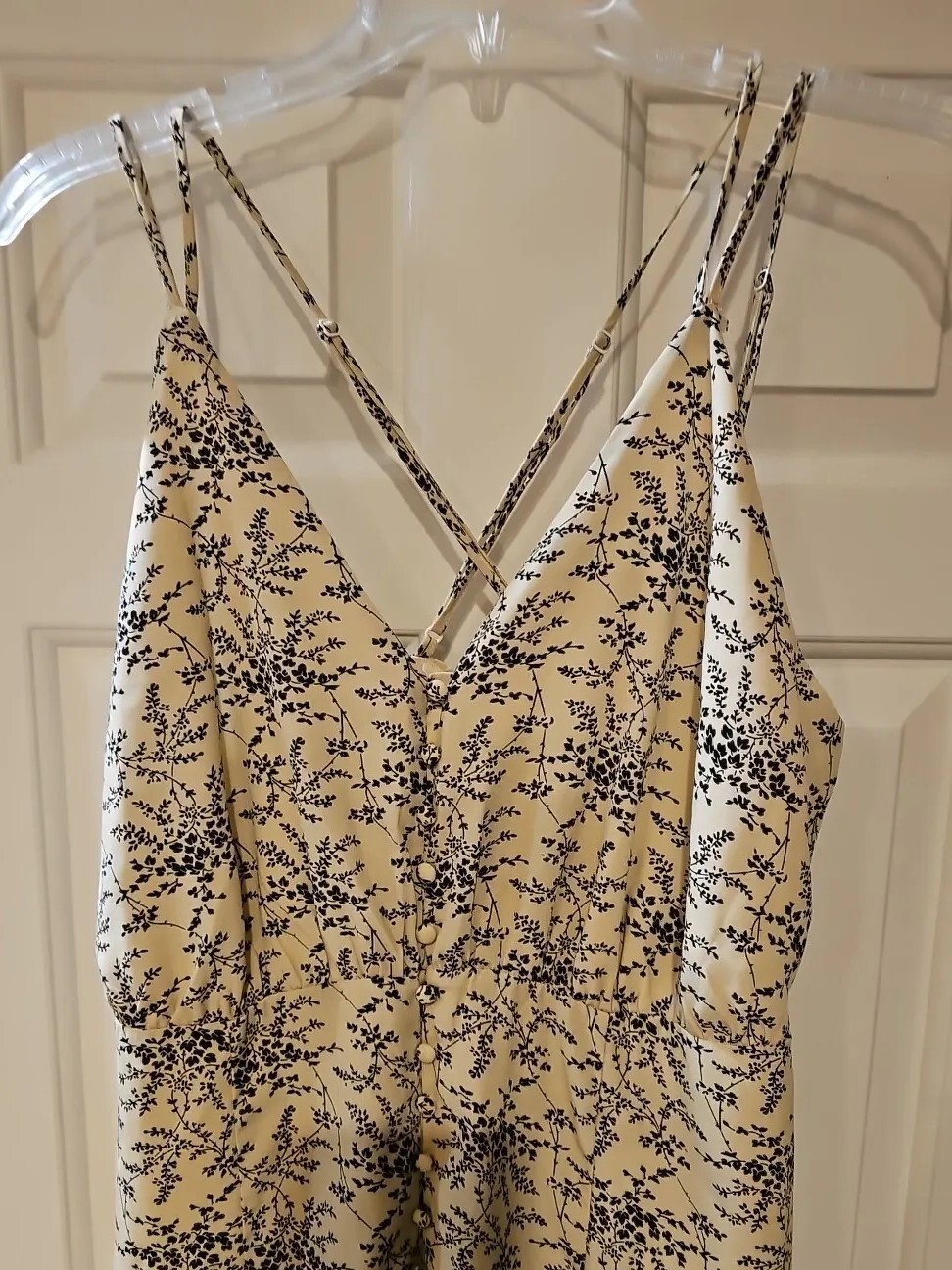 Mod Ref Women’s Maxi Dress Large Spaghetti Strap Covered Buttons Tan and Black