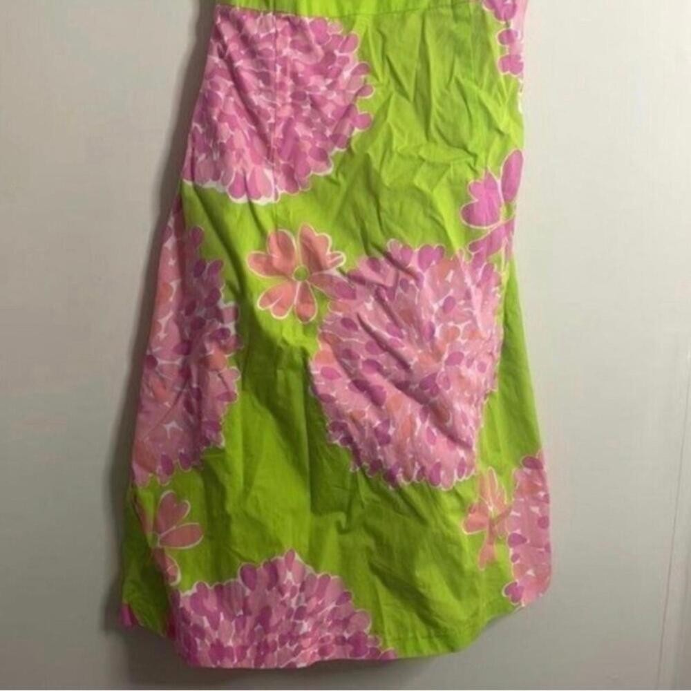 ✅Lilly Pulitzer Green Strapless Dress Pink Floral and Cut Out Back