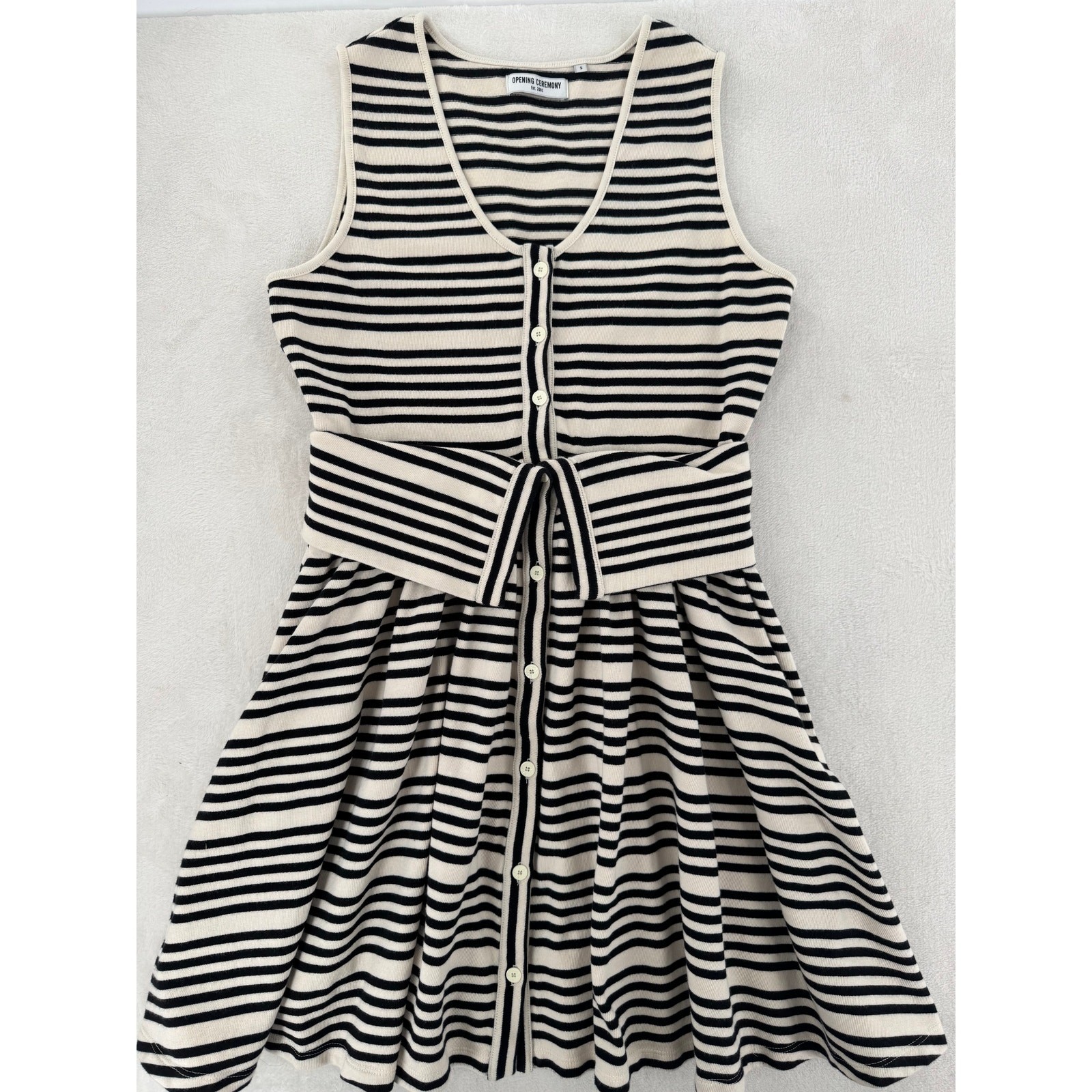 Opening Ceremony Black Ivory Stripe Dress Button Up Sleeveless Mini Small