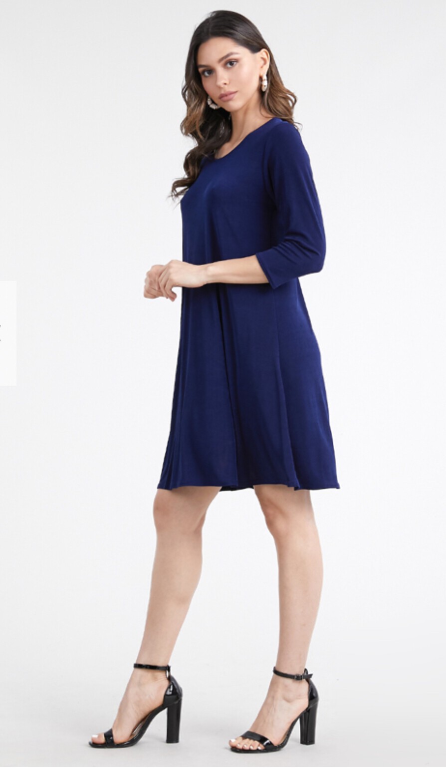 JOSTAR 3/4 SLEEVE DRESS Poly Spandex SLINKY Stretch Knit Navy Blue S M L XL