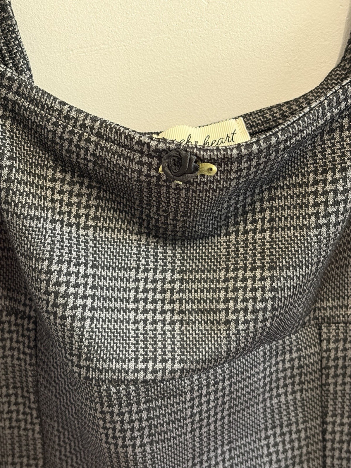 Derek Heart Black/Gray Houndstooth Strappy Bodycon Mini Dress Square Neck M
